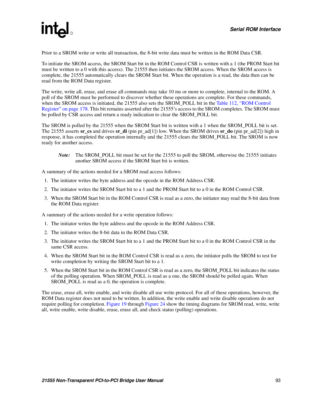 Intel 21555 user manual Serial ROM Interface 