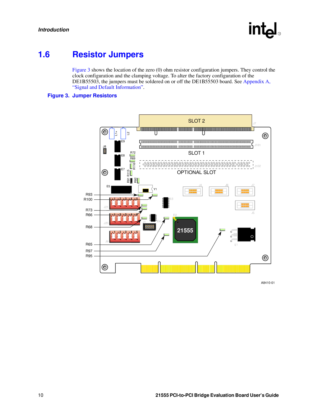 Intel 21555 manual Resistor Jumpers, Jumper Resistors 