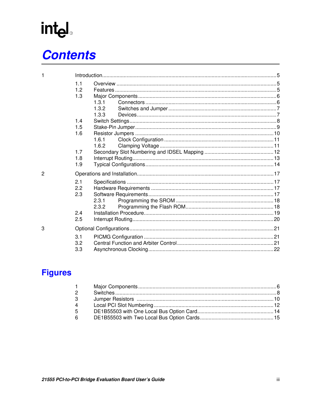 Intel 21555 manual Contents 