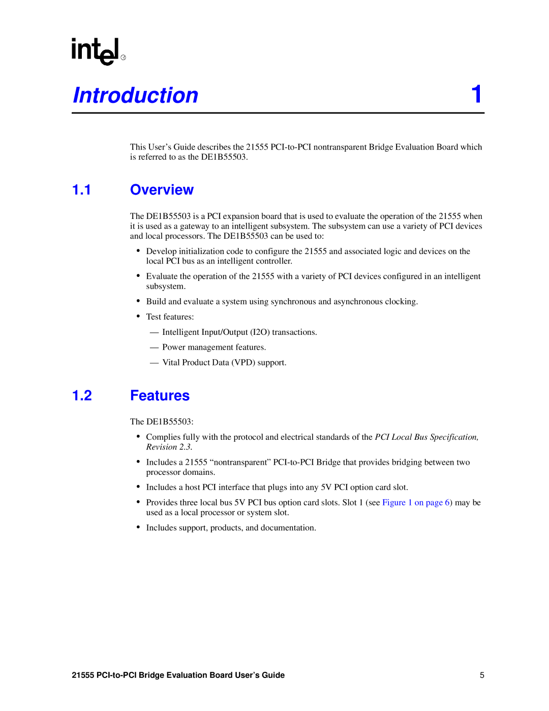 Intel 21555 manual Introduction, Overview, Features 