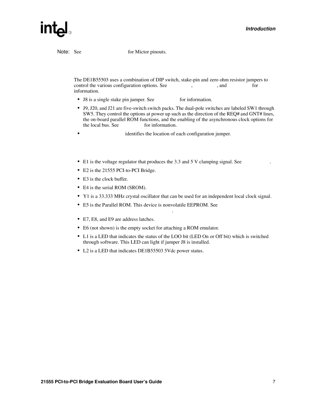 Intel 21555 manual Switches and Jumper, Devices 