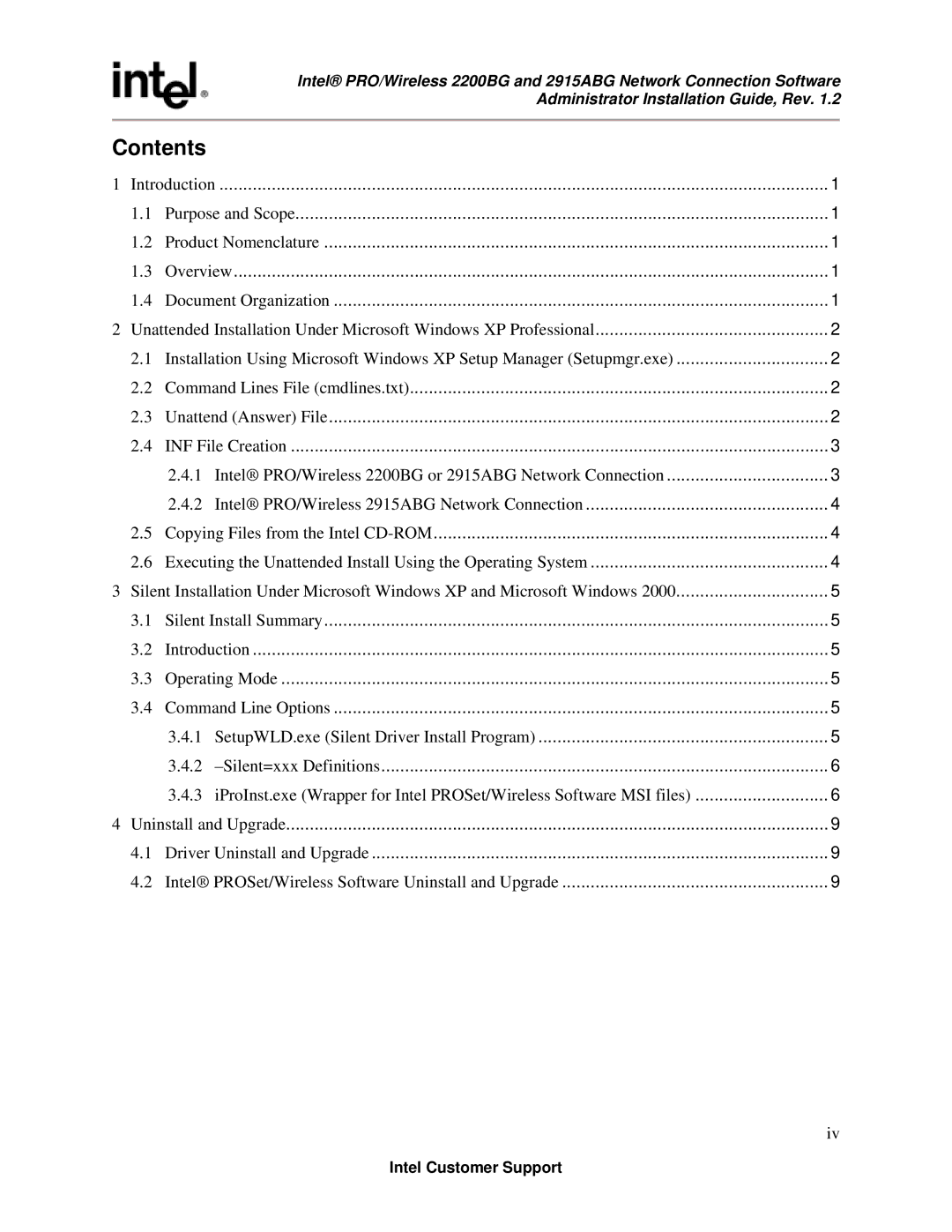 Intel 2200BG, 2915ABG manual Contents 