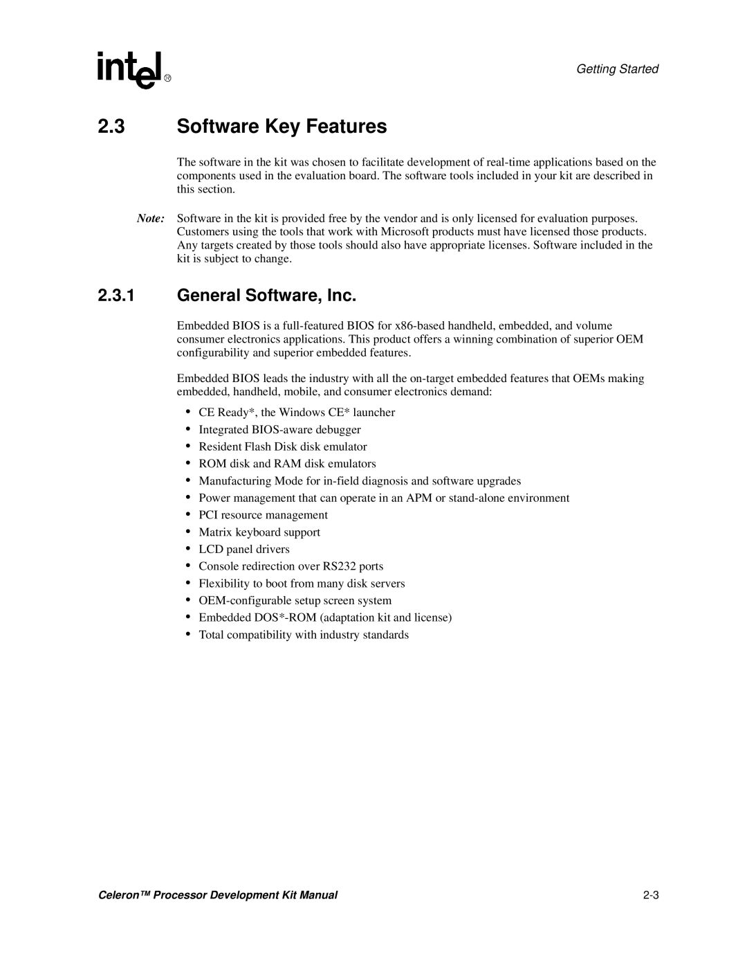 Intel 273246-002 manual Software Key Features, General Software, Inc 