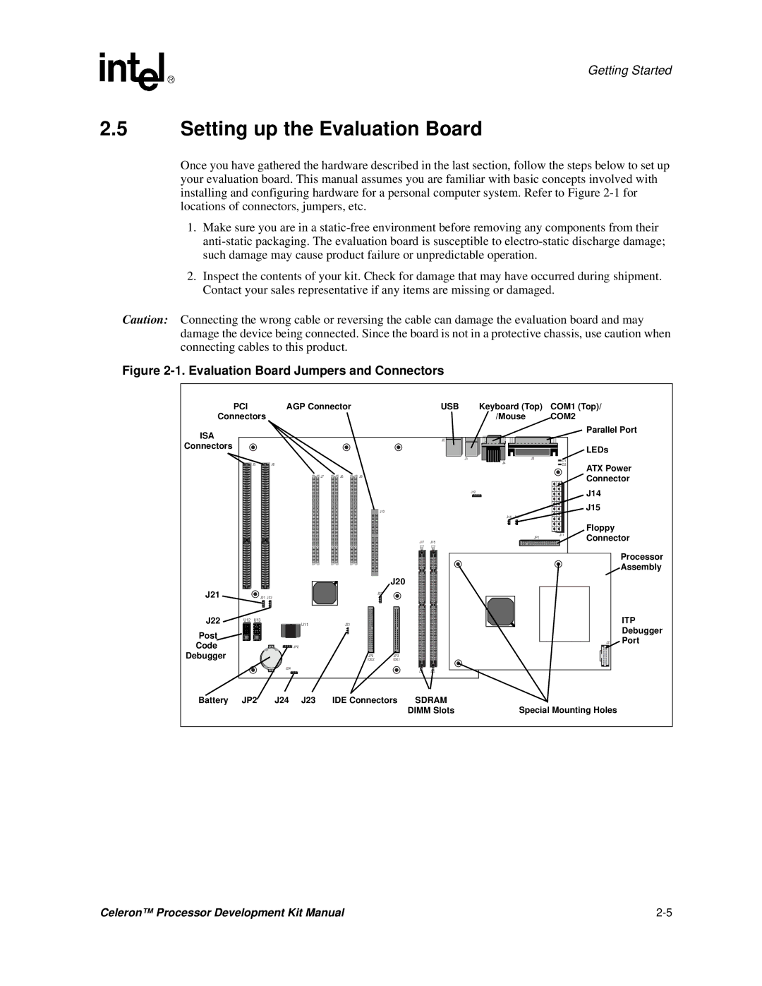 Intel 273246-002 manual Setting up the Evaluation Board, Evaluation Board Jumpers and Connectors 