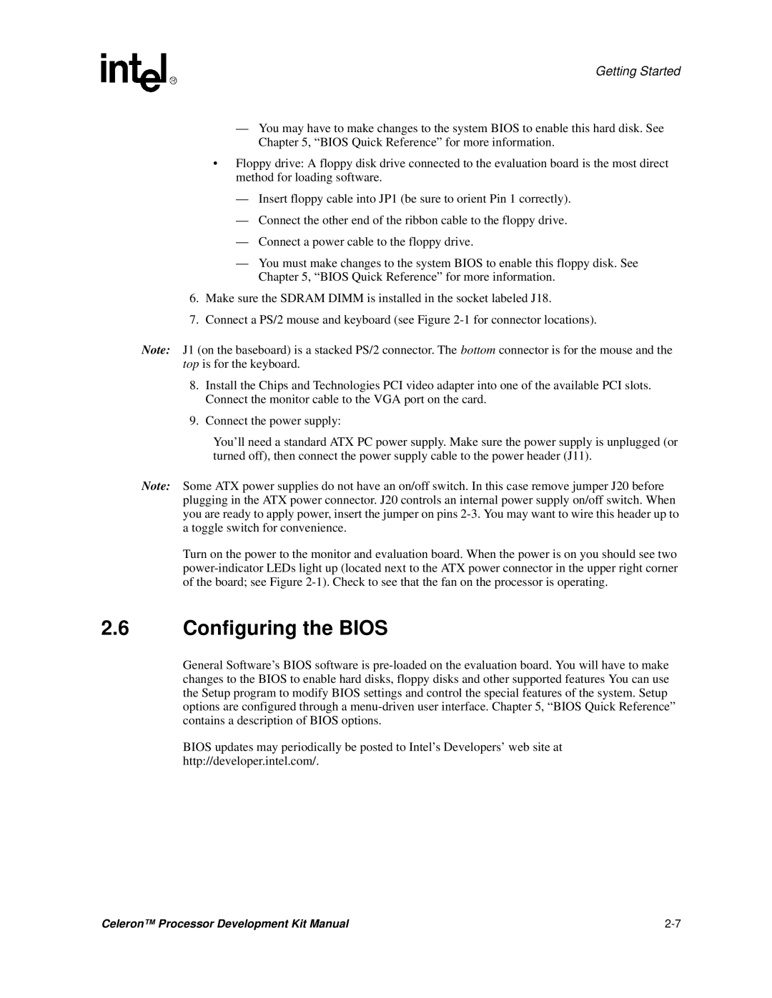 Intel 273246-002 manual Configuring the Bios 