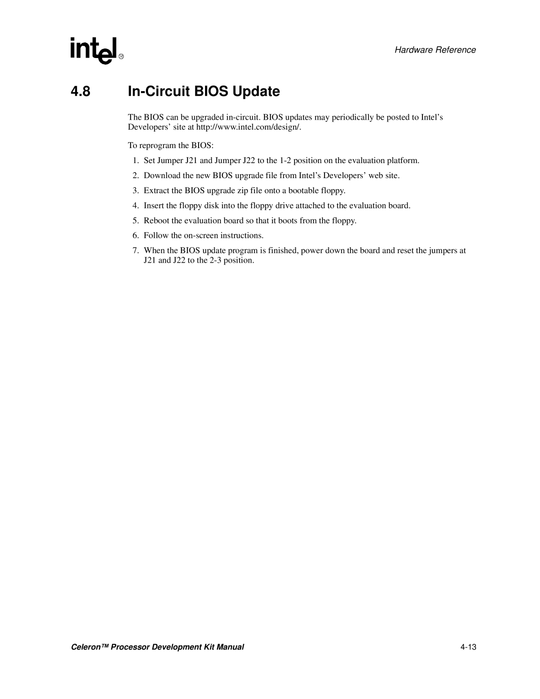 Intel 273246-002 manual In-Circuit Bios Update 