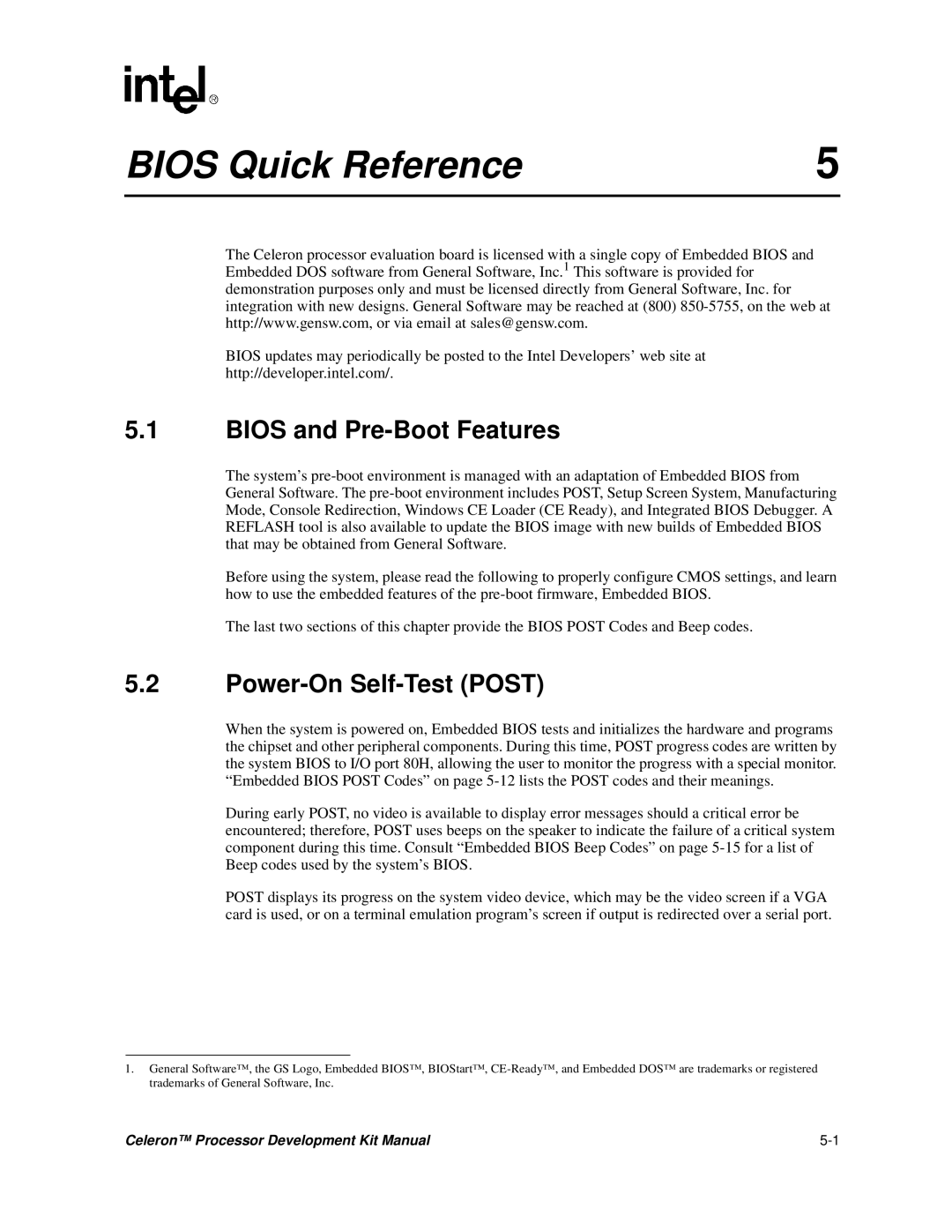 Intel 273246-002 manual Bios and Pre-Boot Features, Power-On Self-Test Post 