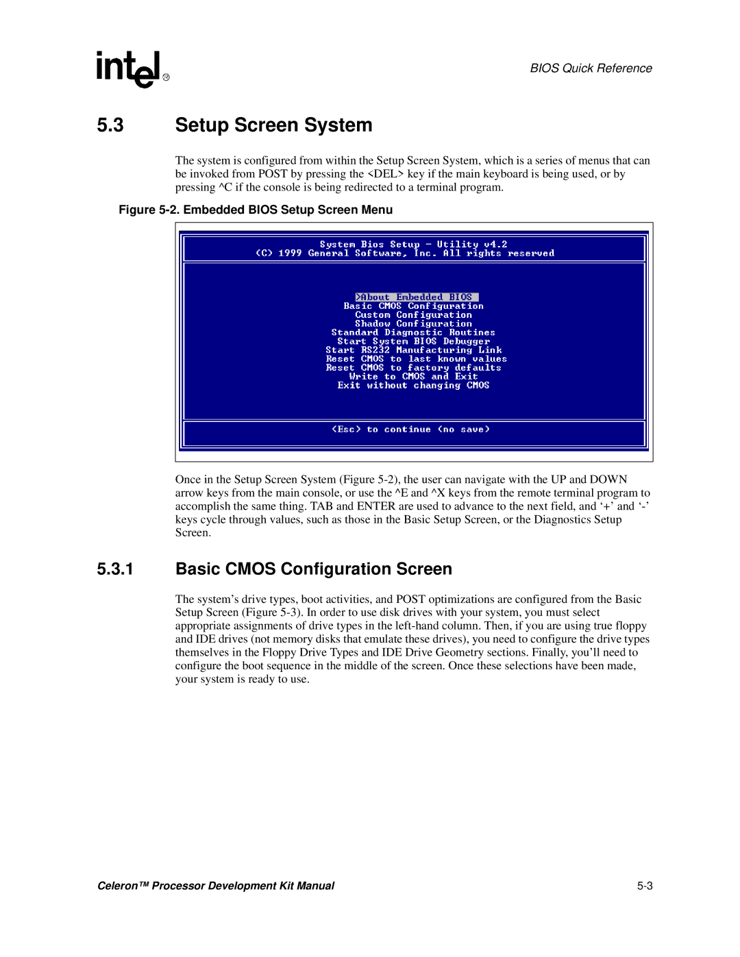 Intel 273246-002 manual Setup Screen System, Basic Cmos Configuration Screen 