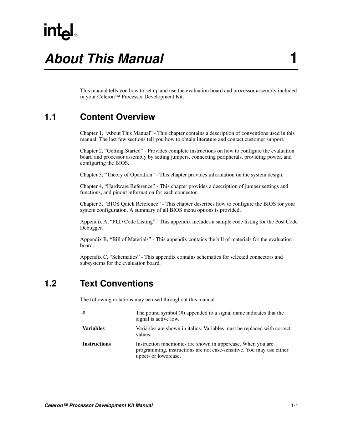 Intel 273246-002 manual Content Overview, Text Conventions 