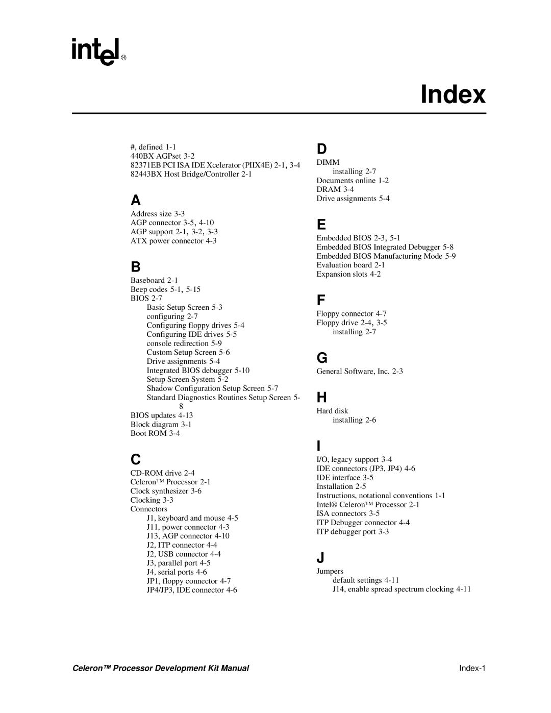 Intel 273246-002 manual Index 