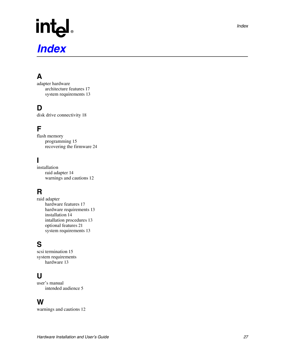 Intel 273561-003 manual Index 