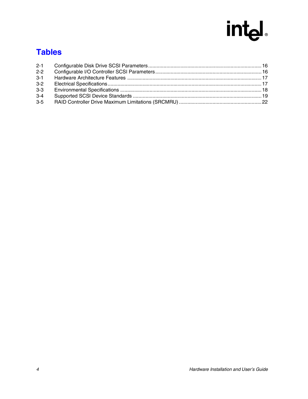 Intel 273561-003 manual Tables 