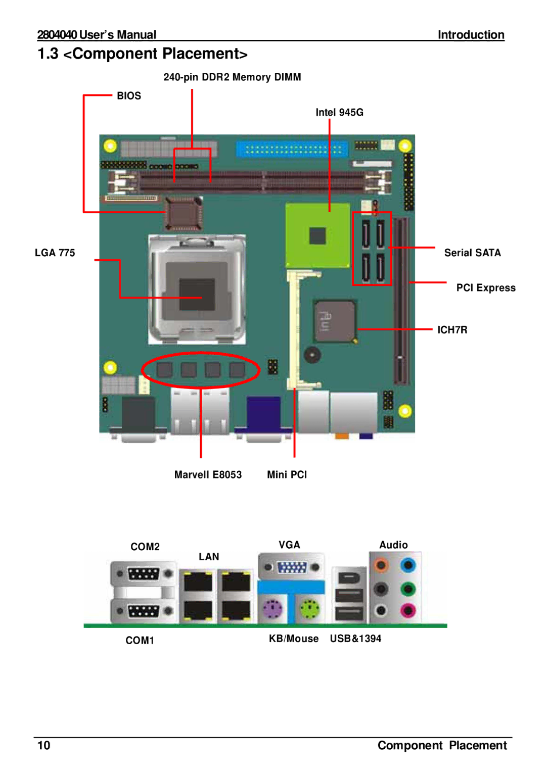 Intel 2804040 user manual Component Placement 