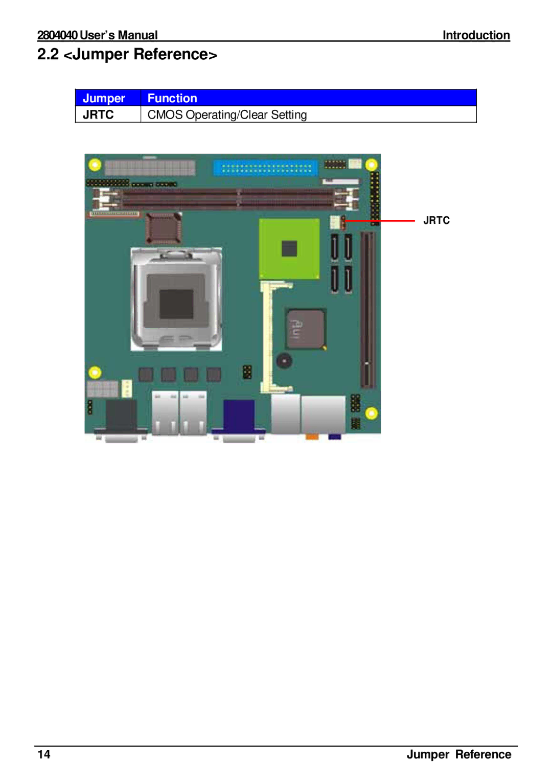 Intel 2804040 user manual Jumper Reference, Jumper Function, Cmos Operating/Clear Setting 