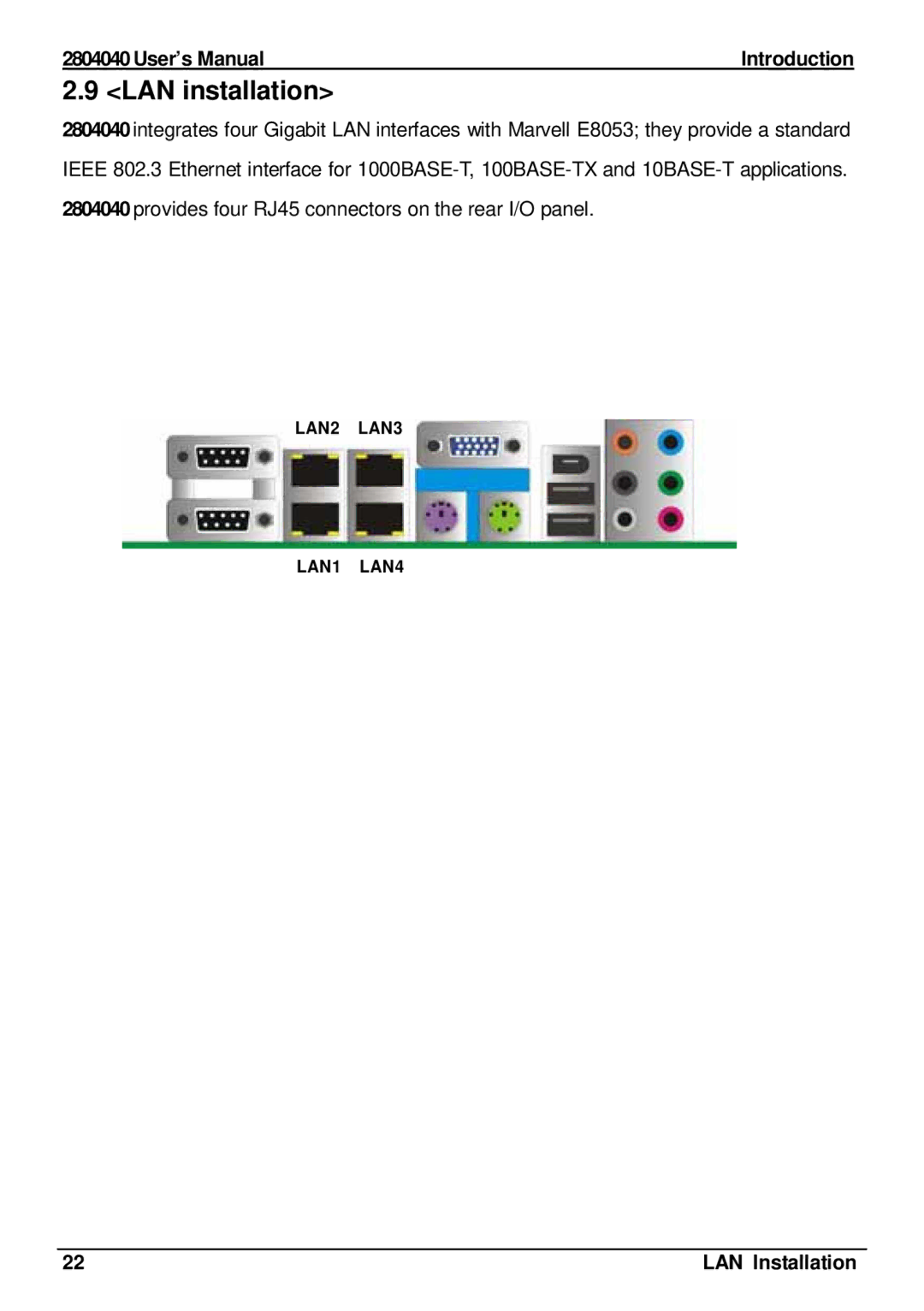 Intel 2804040 user manual LAN installation, LAN Installation 