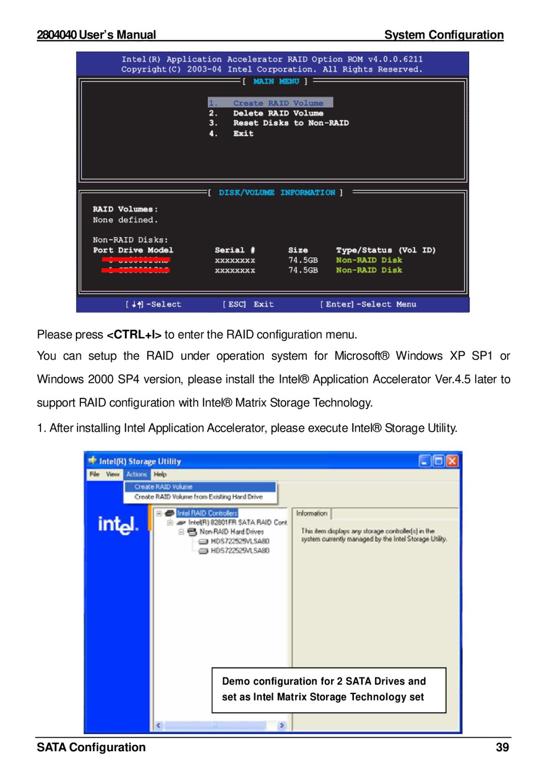 Intel 2804040 user manual User’s Manual System Configuration 