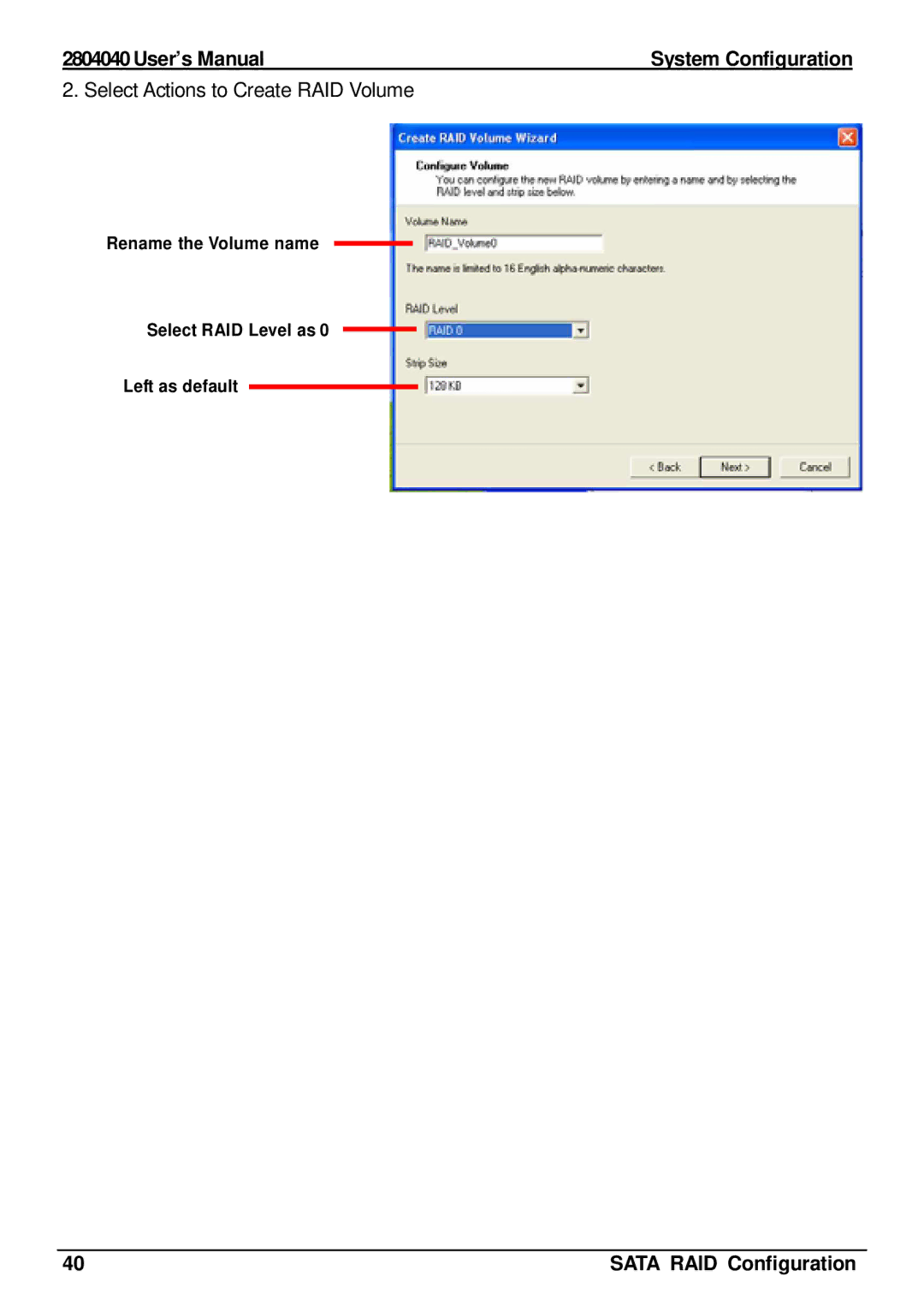 Intel 2804040 user manual Select Actions to Create RAID Volume 