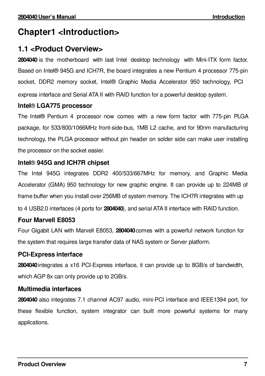 Intel 2804040 user manual Introduction, Product Overview 