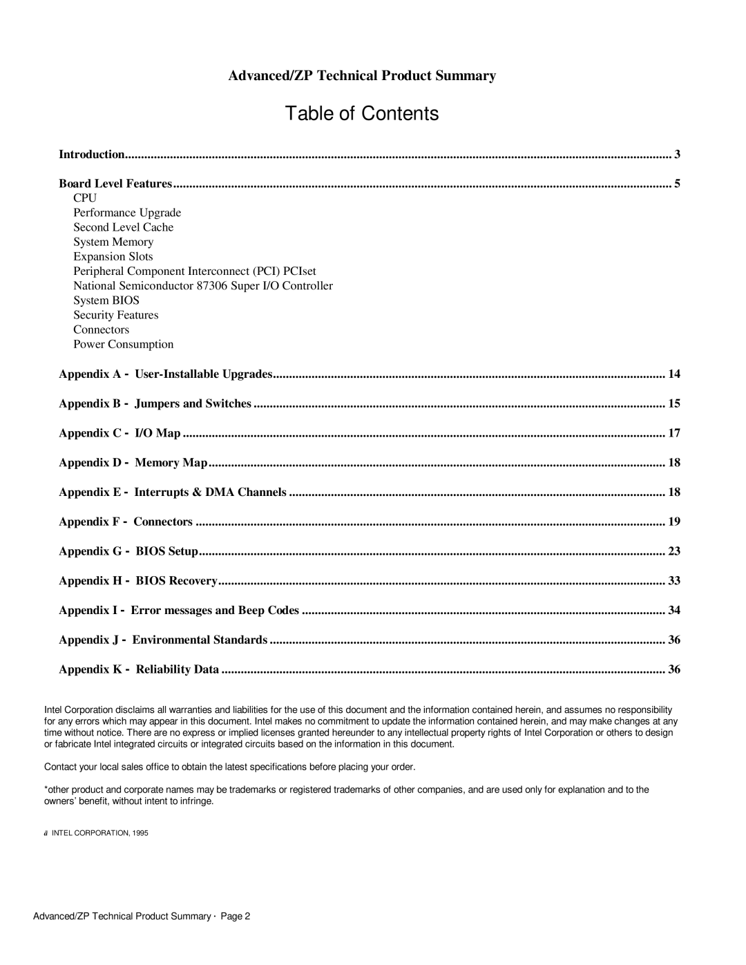 Intel 281786-002 manual Table of Contents 