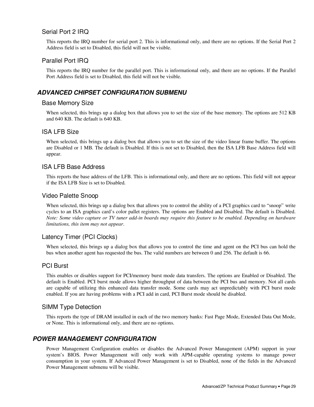 Intel 281786-002 manual Advanced Chipset Configuration Submenu, Power Management Configuration 