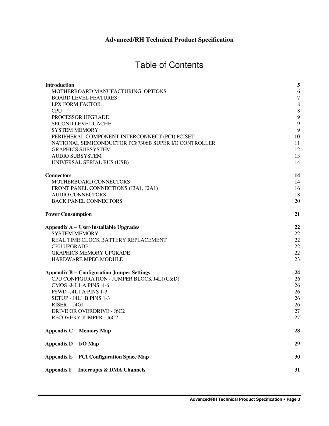 Intel 281809-003 manual Table of Contents 