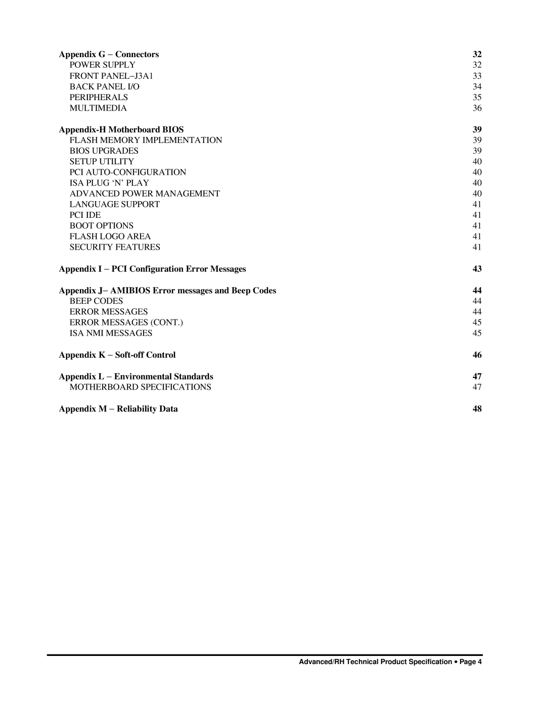 Intel 281809-003 manual Motherboard Specifications 