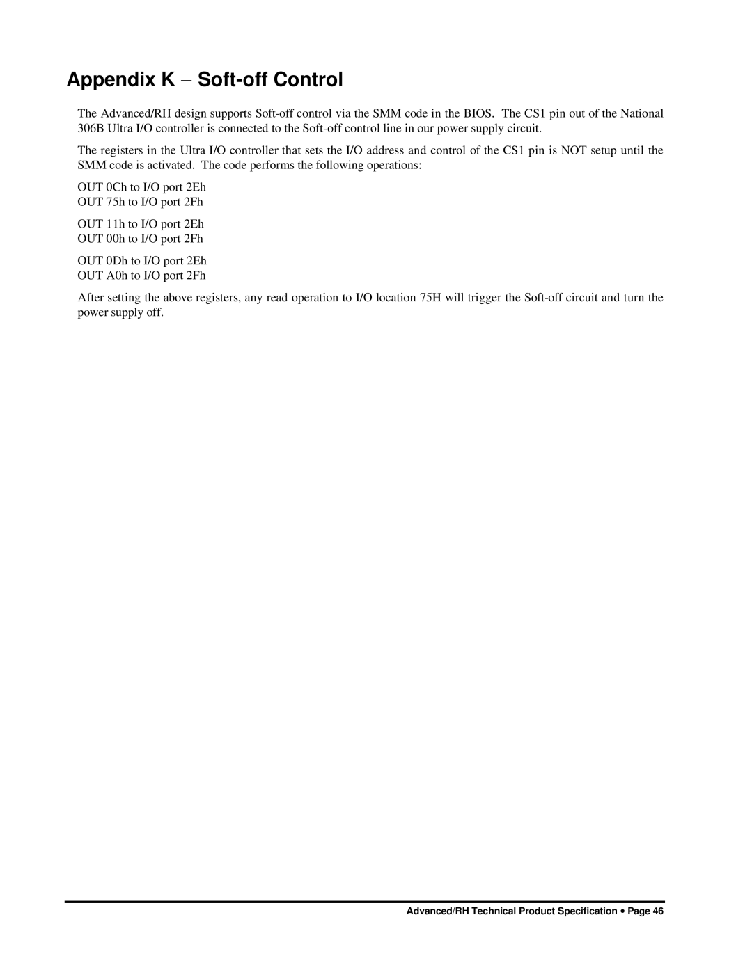 Intel 281809-003 manual Appendix K − Soft-off Control 