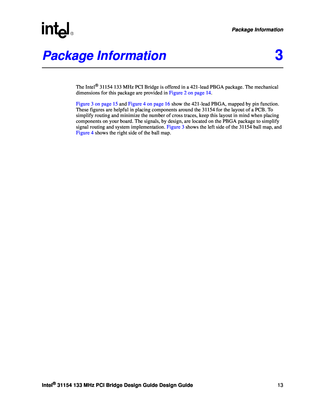 Intel manual Package Information, Intel 31154 133 MHz PCI Bridge Design Guide Design Guide 