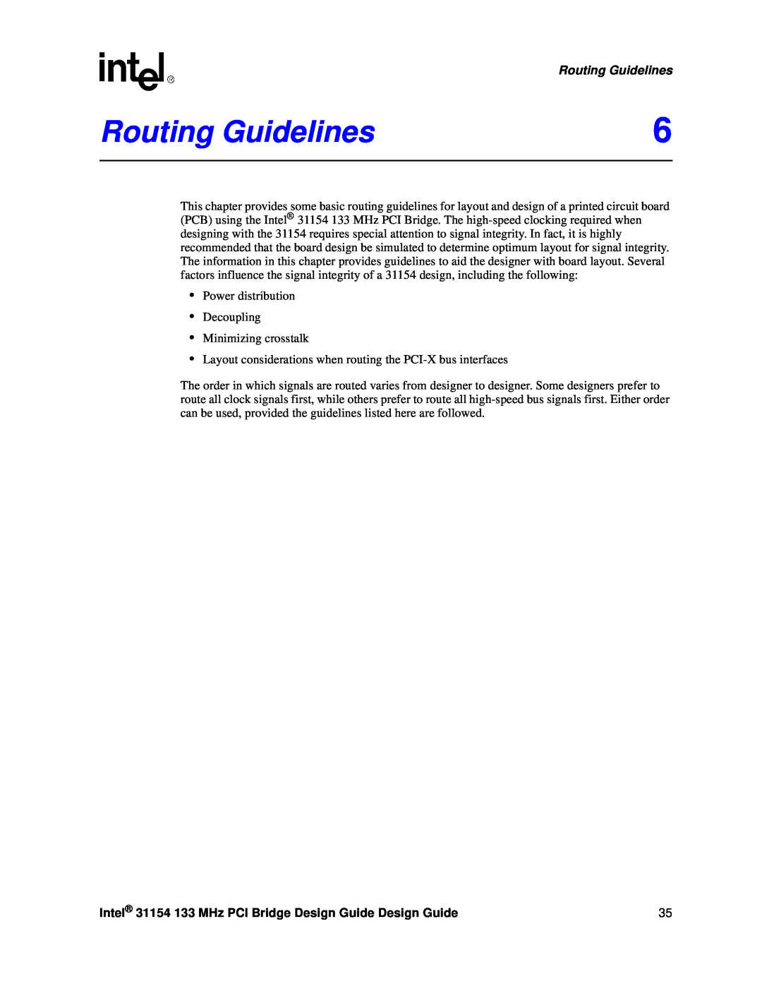 Intel manual Routing Guidelines, Intel 31154 133 MHz PCI Bridge Design Guide Design Guide 