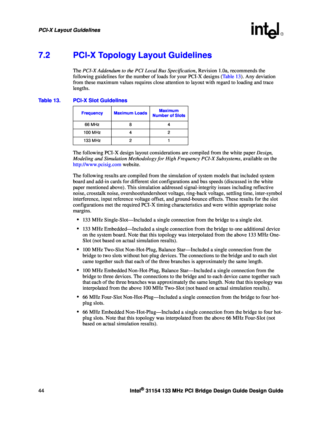 Intel 31154 manual PCI-X Topology Layout Guidelines, PCI-X Slot Guidelines, PCI-X Layout Guidelines 