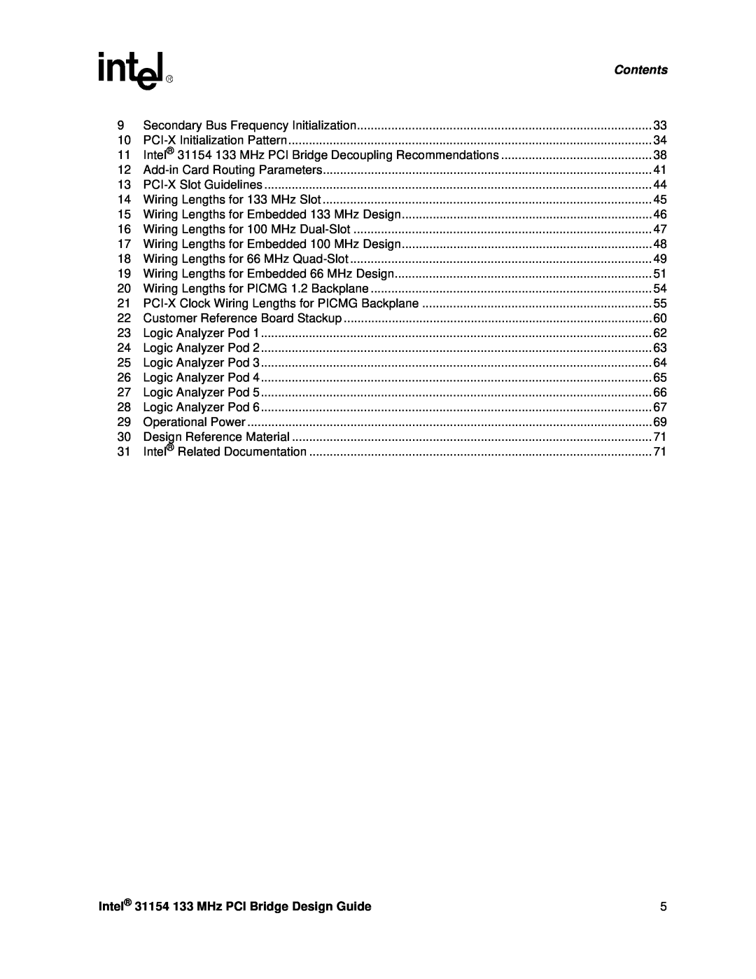 Intel manual Contents, Intel 31154 133 MHz PCI Bridge Design Guide 