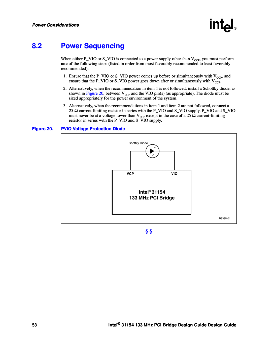 Intel 31154 manual Power Sequencing, Intel 133 MHz PCI Bridge, Power Considerations 