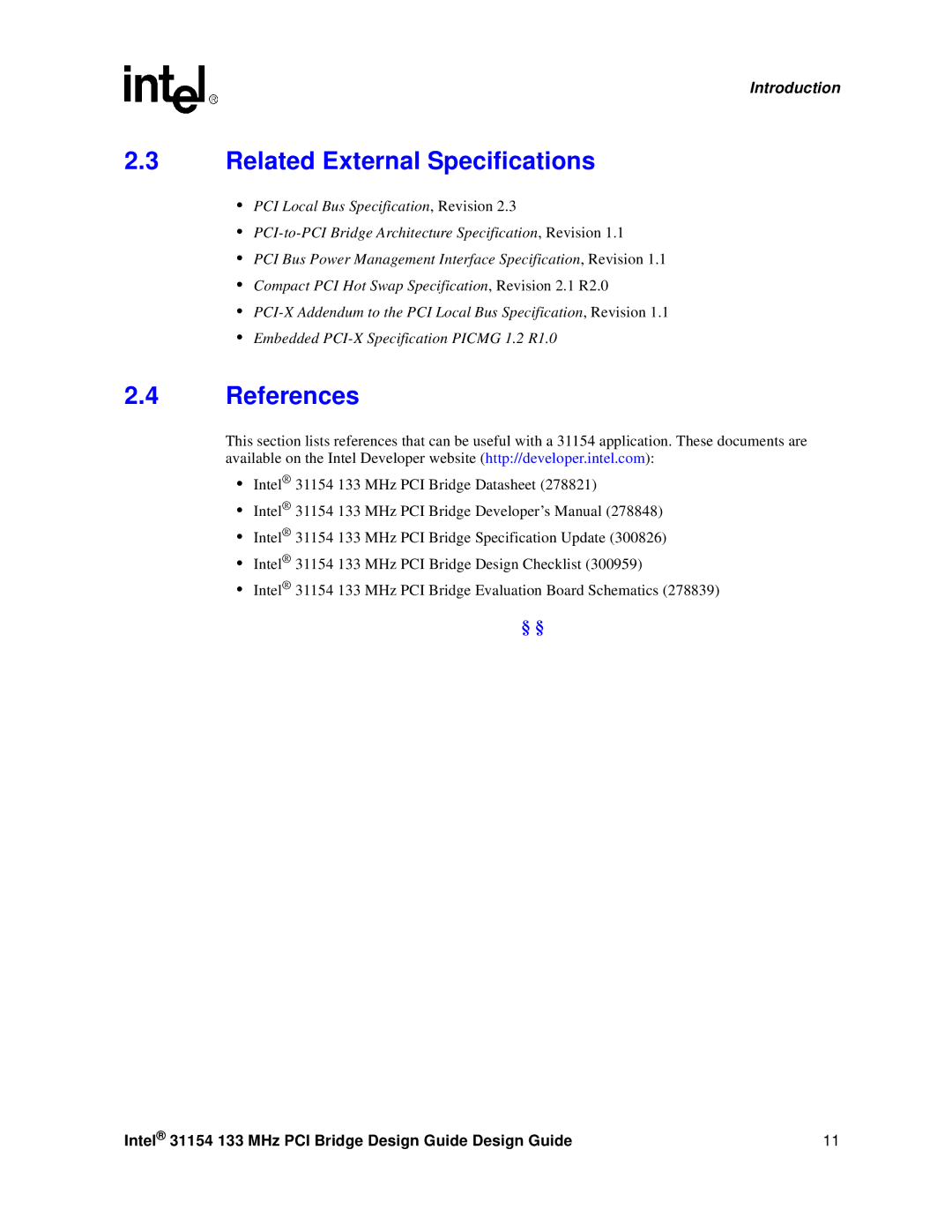 Intel 31154 manual Related External Specifications, References 