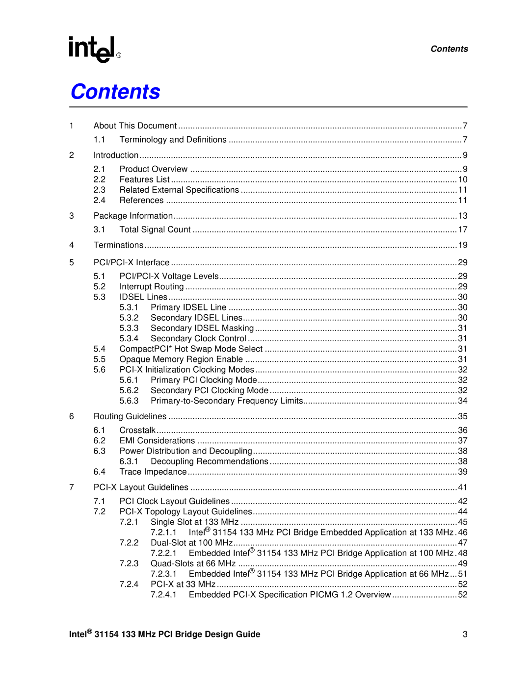 Intel 31154 manual Contents 