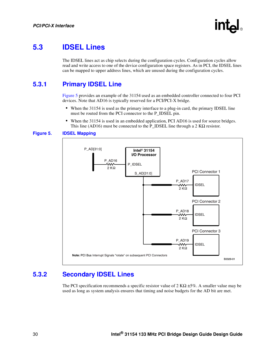 Intel 31154 manual Primary Idsel Line, Secondary Idsel Lines 