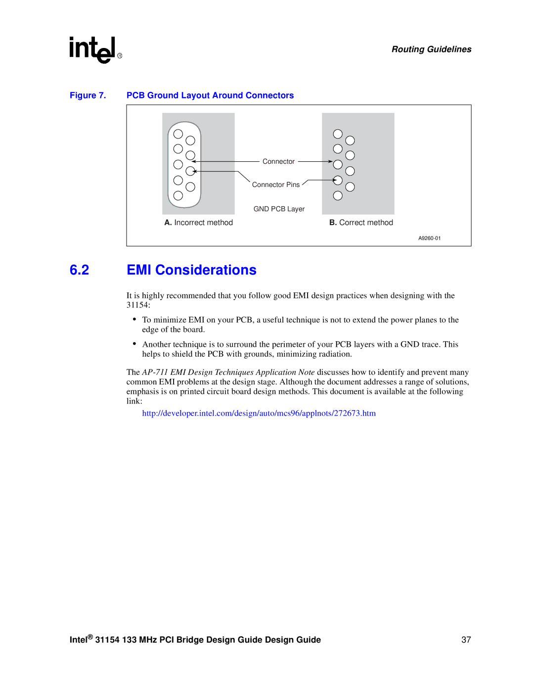 Intel 31154 manual EMI Considerations, PCB Ground Layout Around Connectors 