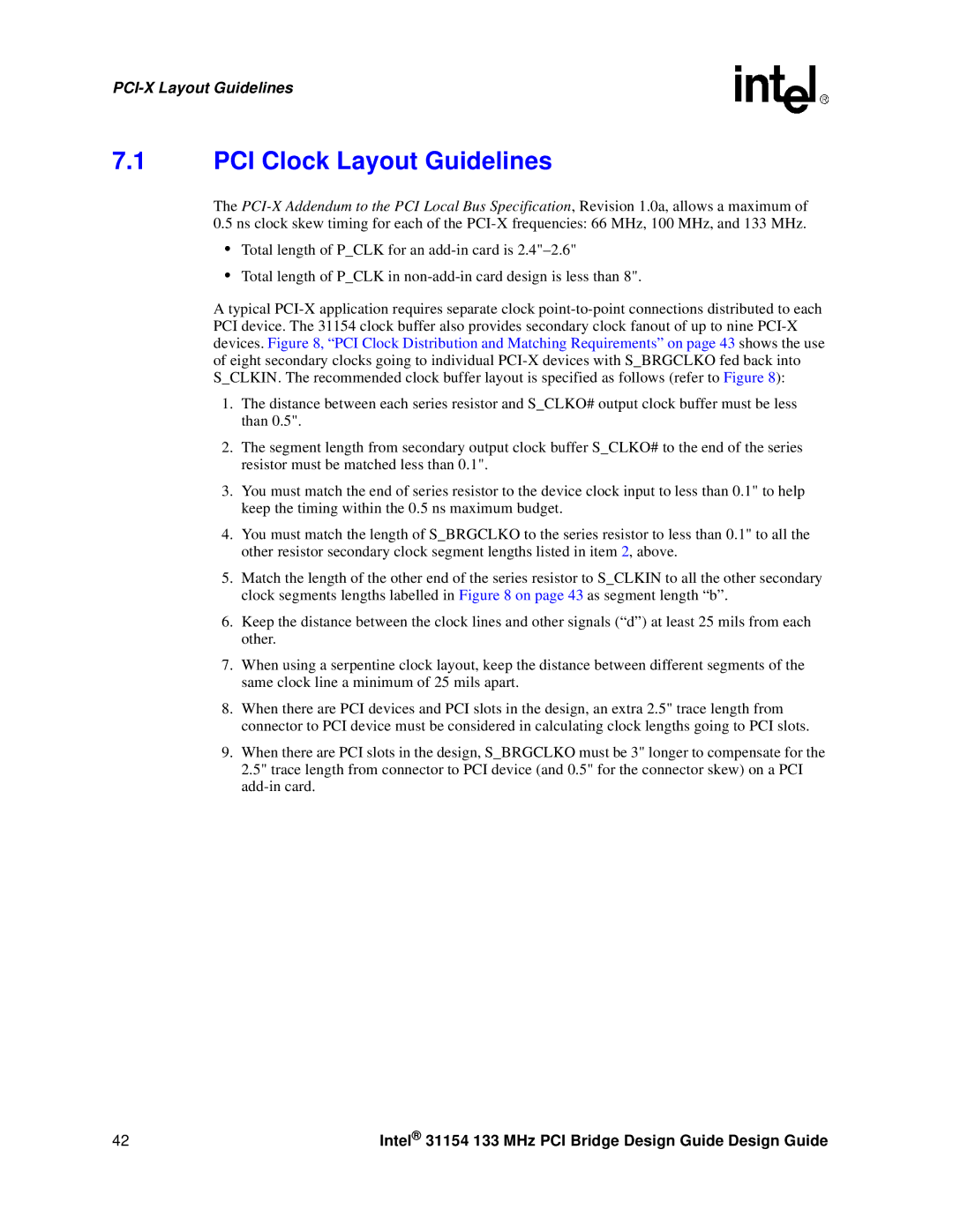 Intel 31154 manual PCI Clock Layout Guidelines 