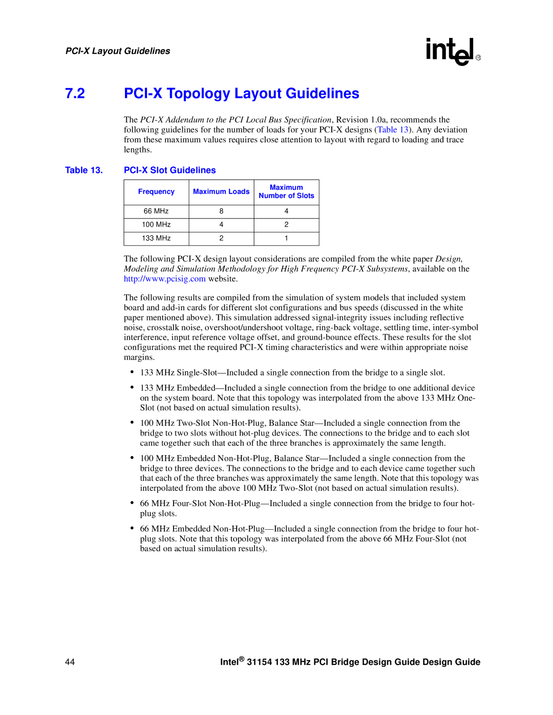 Intel 31154 manual PCI-X Topology Layout Guidelines, PCI-X Slot Guidelines 