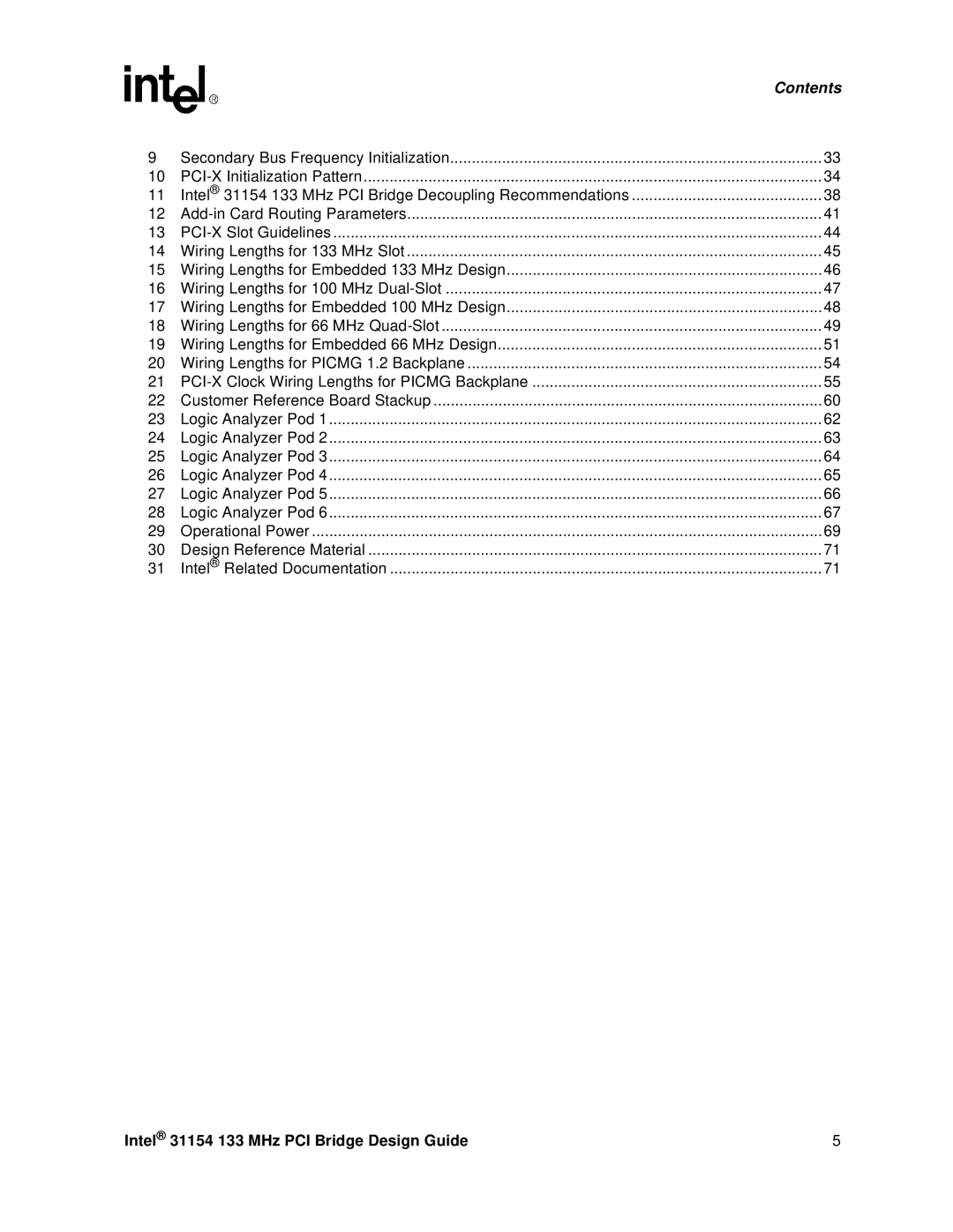 Intel 31154 manual Contents 