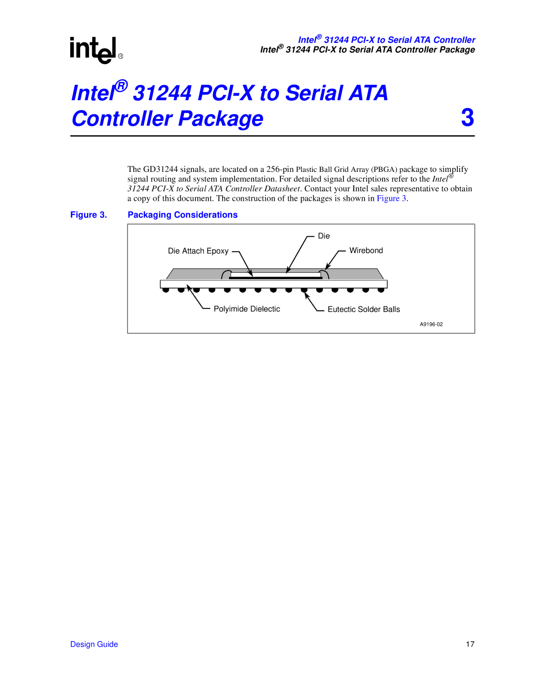 Intel manual Intel 31244 PCI-X to Serial ATA Controller Package, Packaging Considerations 