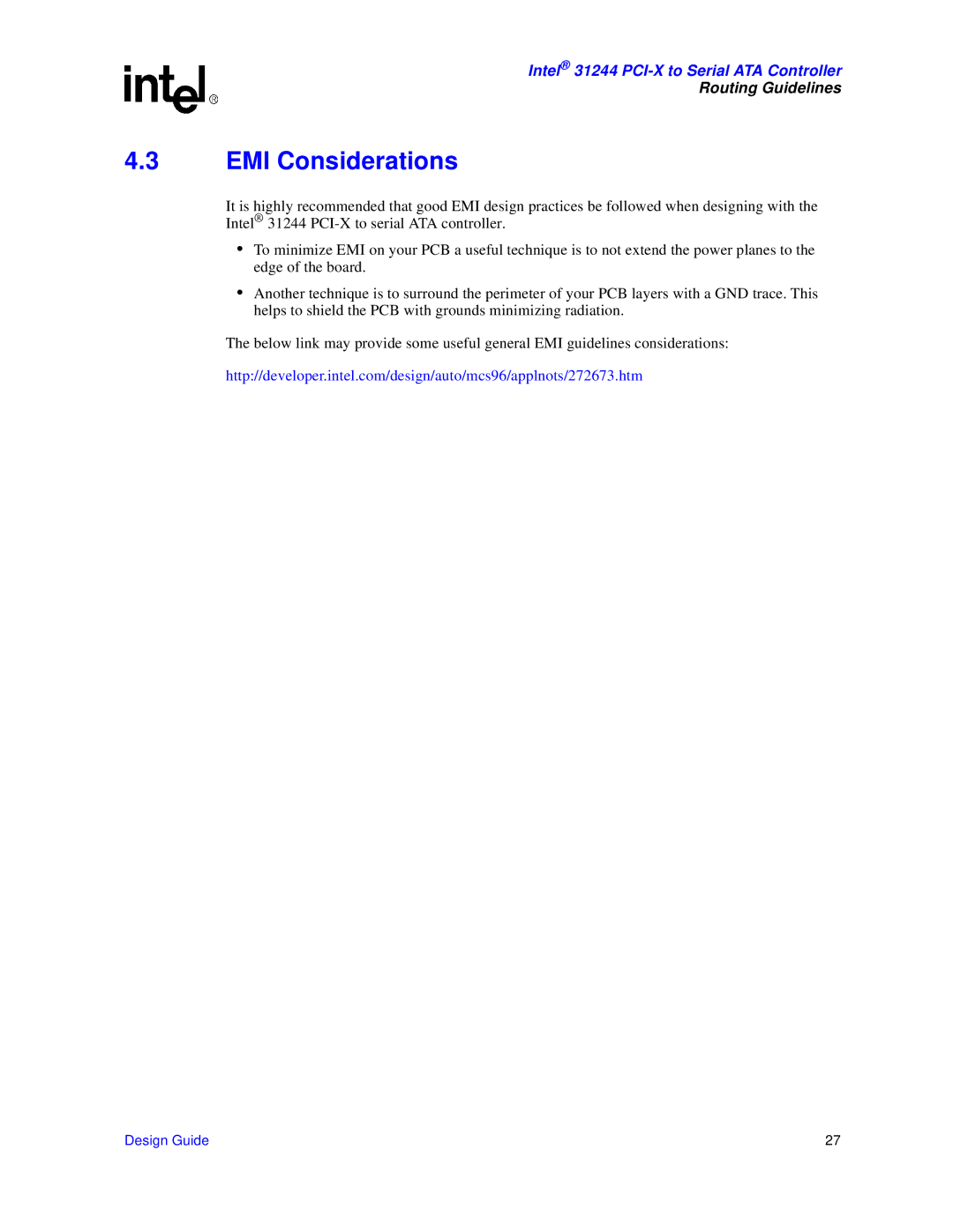 Intel 31244 PCI-X manual EMI Considerations 