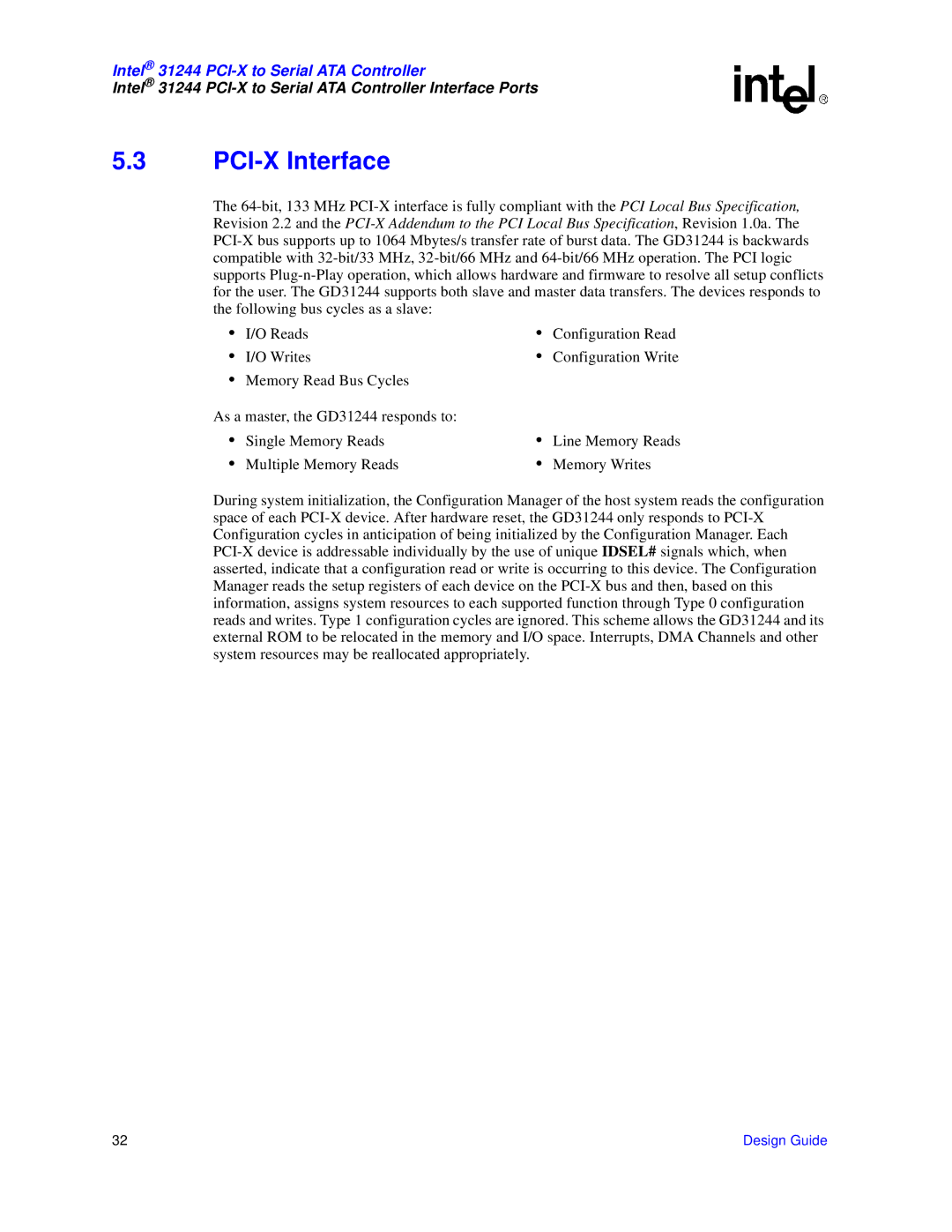 Intel 31244 PCI-X manual PCI-X Interface 