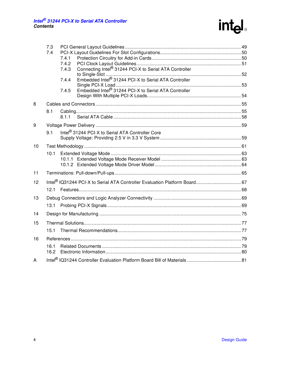 Intel manual Connecting Intel 31244 PCI-X to Serial ATA Controller 