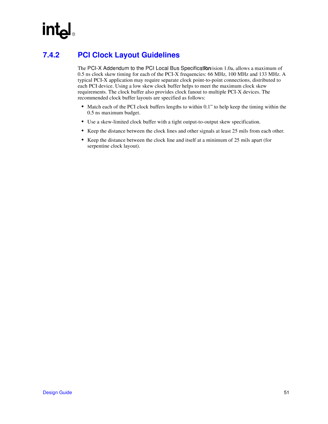 Intel 31244 PCI-X manual PCI Clock Layout Guidelines 