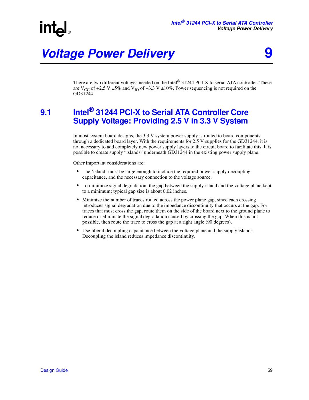 Intel 31244 PCI-X manual Voltage Power Delivery 