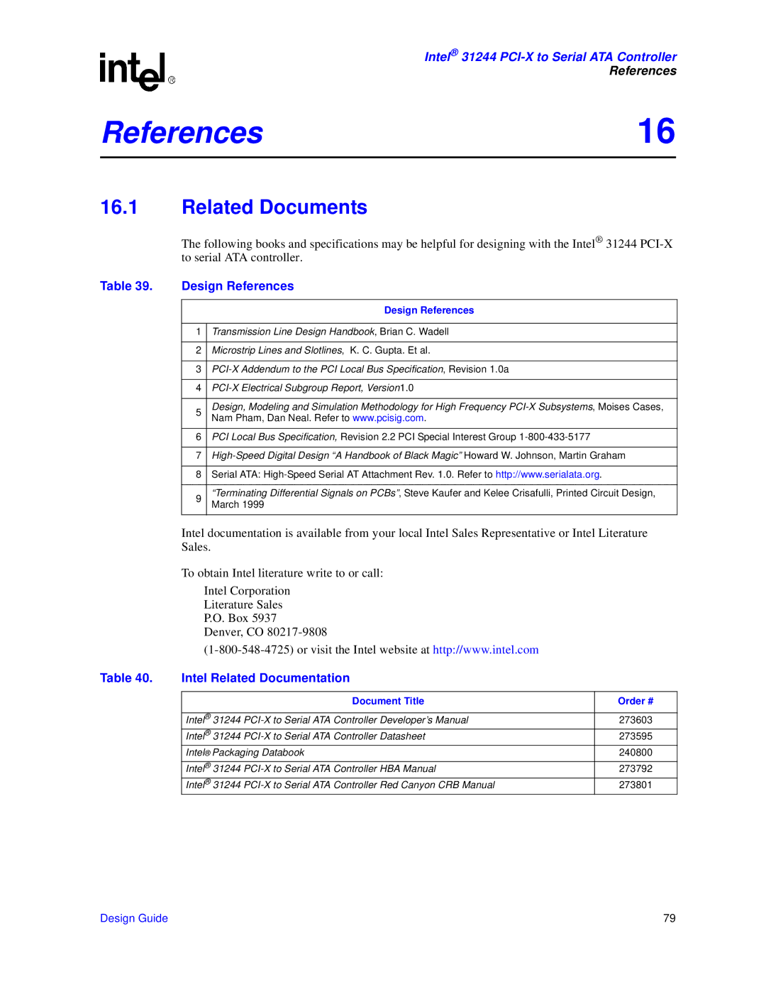 Intel 31244 PCI-X manual Related Documents, Design References 