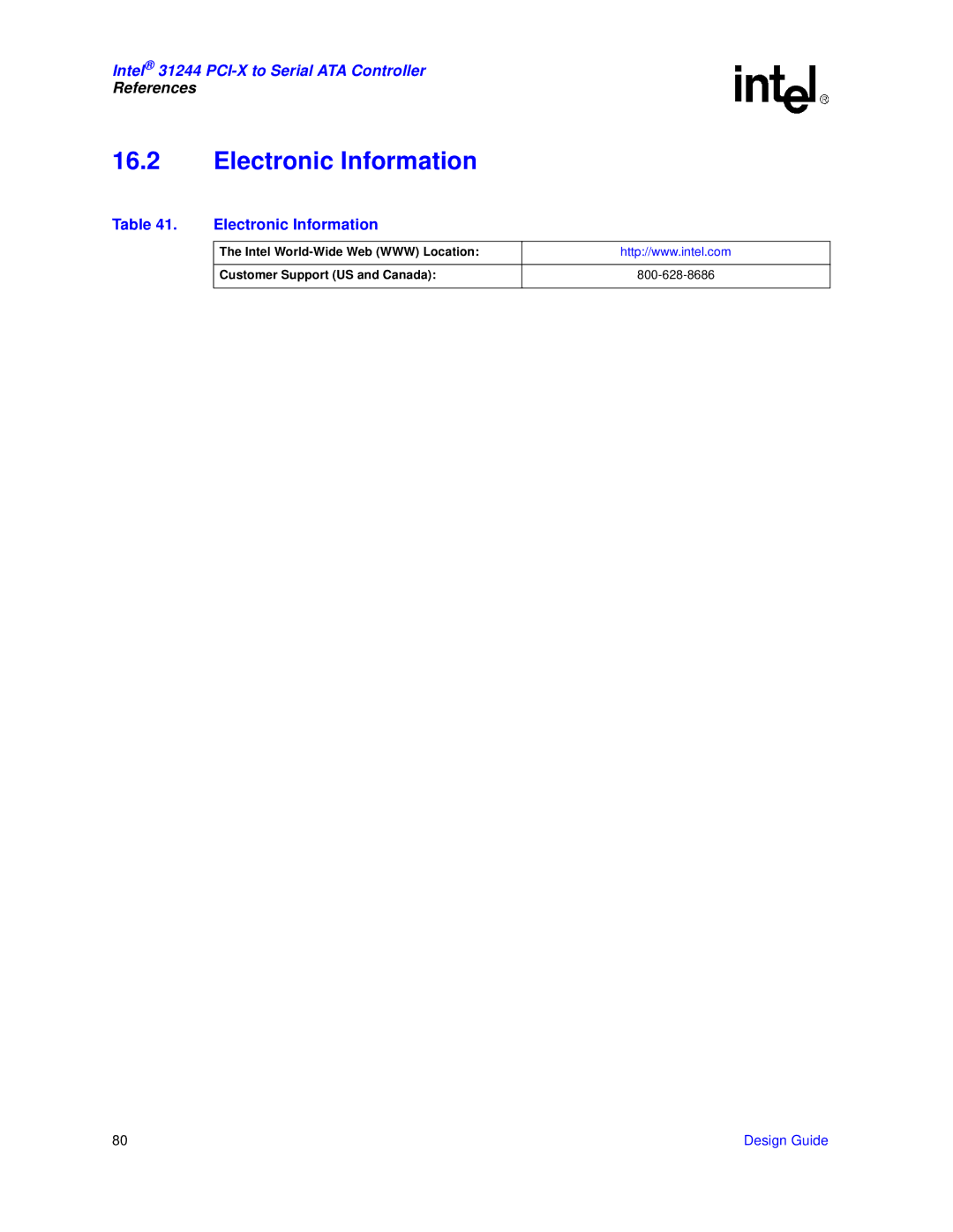 Intel 31244 PCI-X manual Electronic Information 