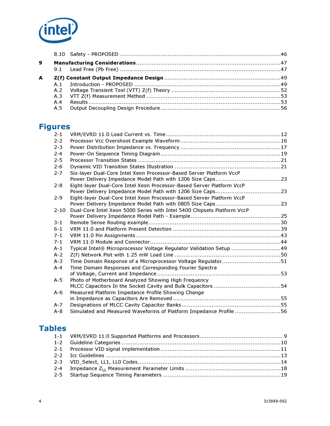 Intel 315889-002 manual Figures, Tables 