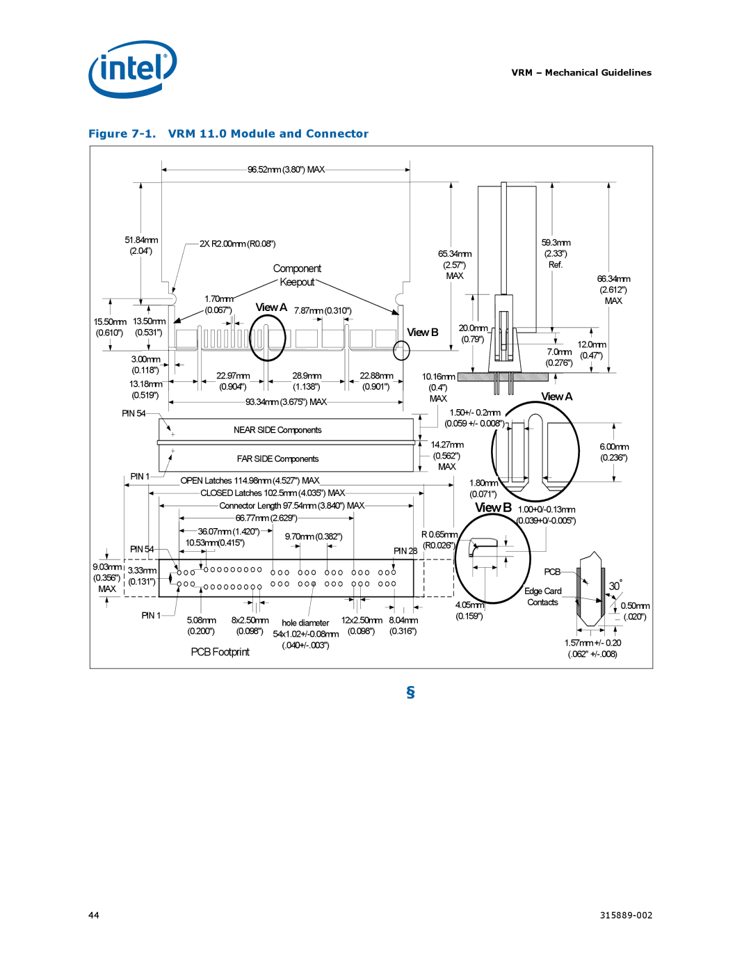 Intel 315889-002 manual VRM 11.0 Module and Connector 