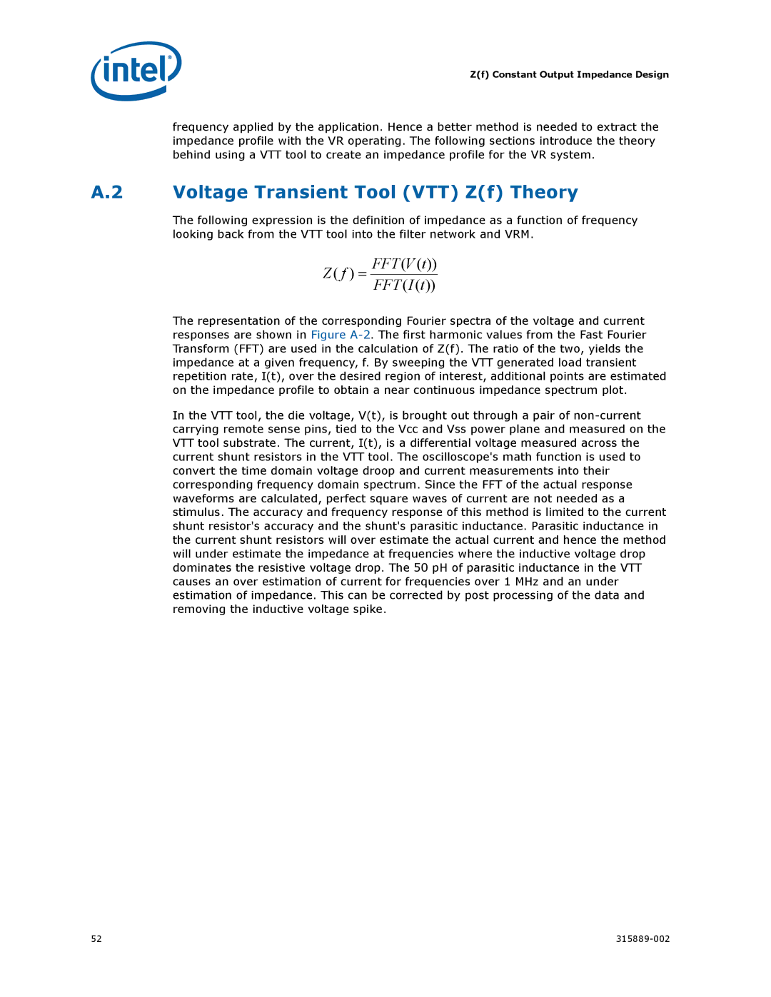 Intel 315889-002 manual Voltage Transient Tool VTT Zf Theory, = FFT V t FFT I t 